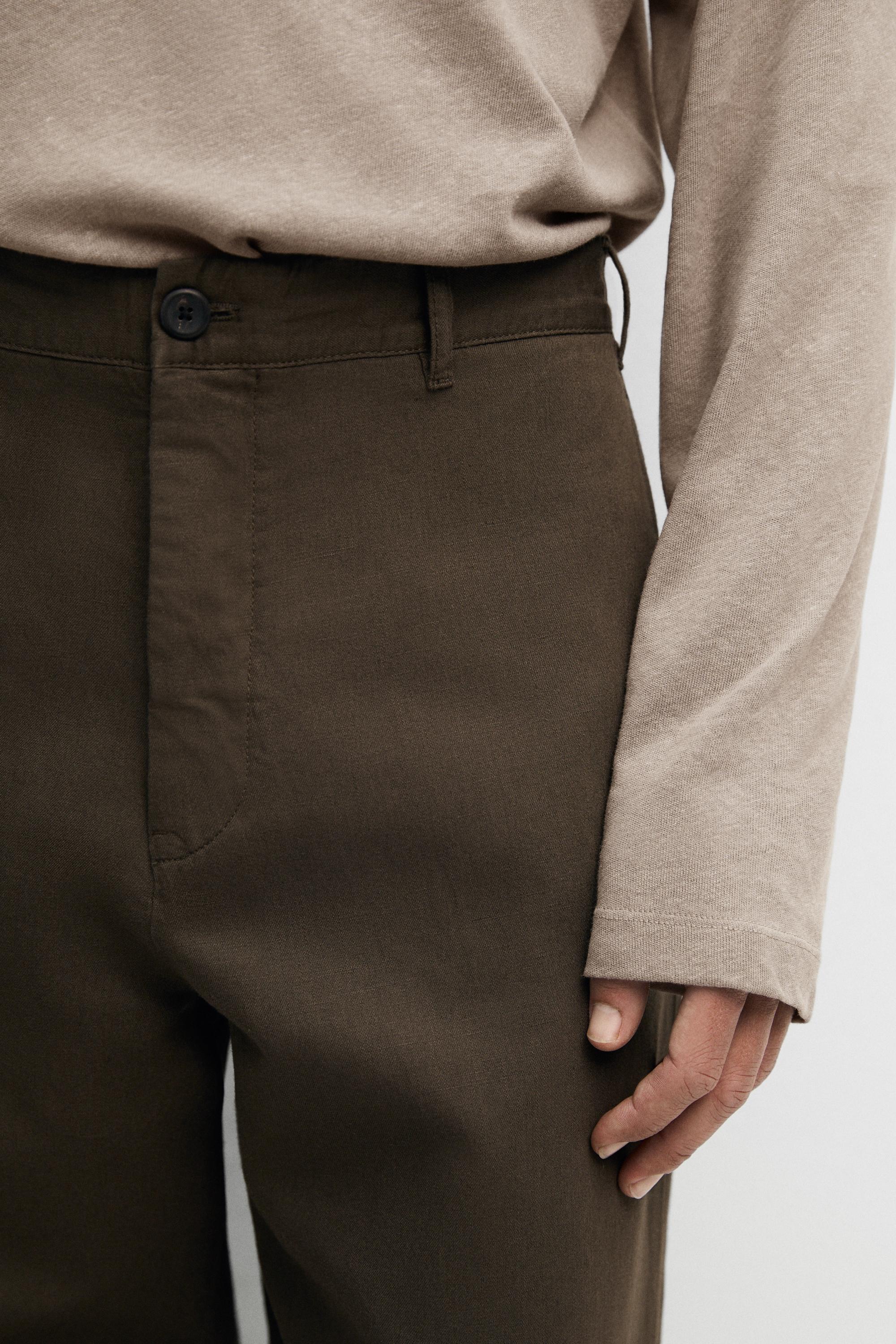 Linen and cotton straight-leg pants